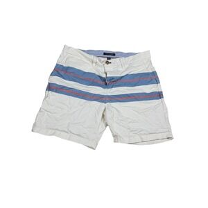Tommy Hilfiger Shorts Men 34 White Salmon Blue Striped Classic Chino